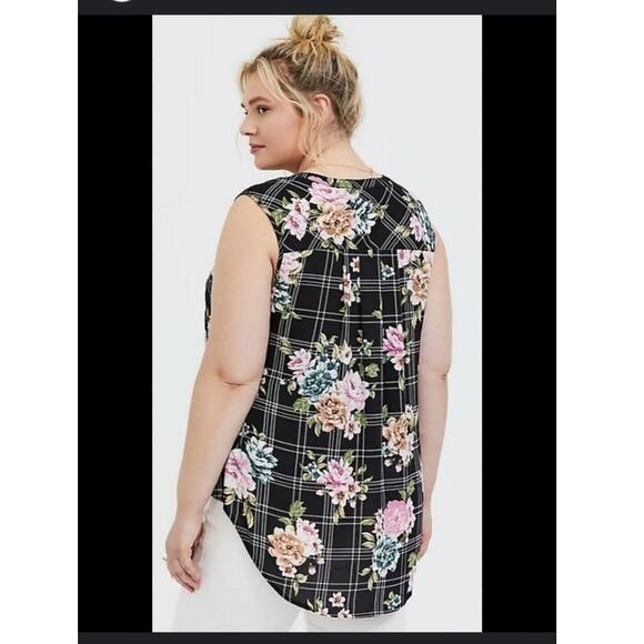 Torrid Harper Tank Top Plus Size 2 Size 18/20 Sleeveless Blouse Floral Plaid 2X - Picture 3 of 14